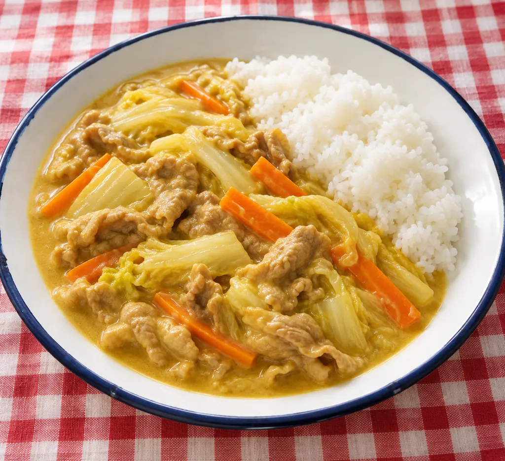 豚こま肉と白菜のカレークリーム煮の完成イメージ