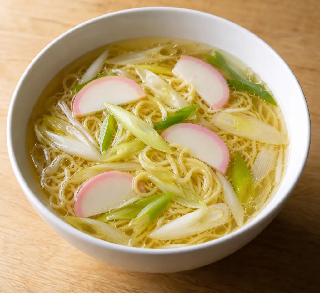 かまぼことねぎの中華スープ麺の完成イメージ