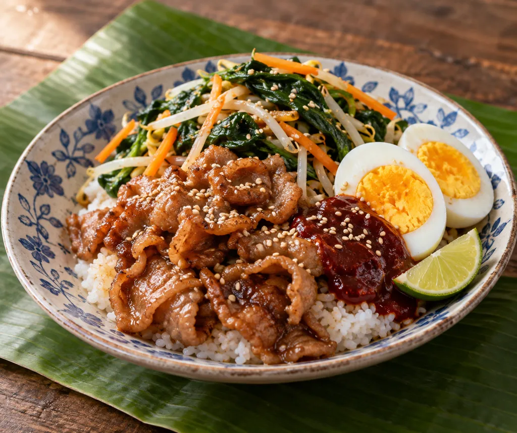 豚こま肉とほうれん草のビビンバの完成イメージ