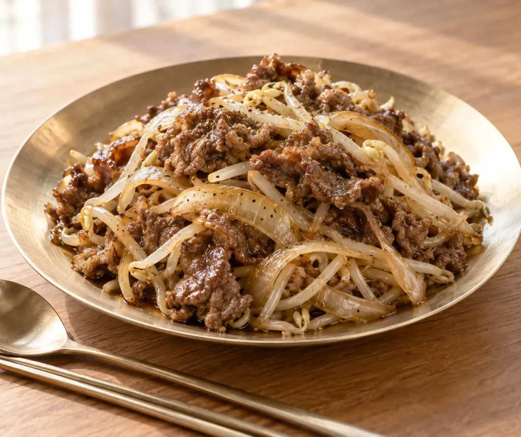 牛肉ともやしのプルコギの完成イメージ