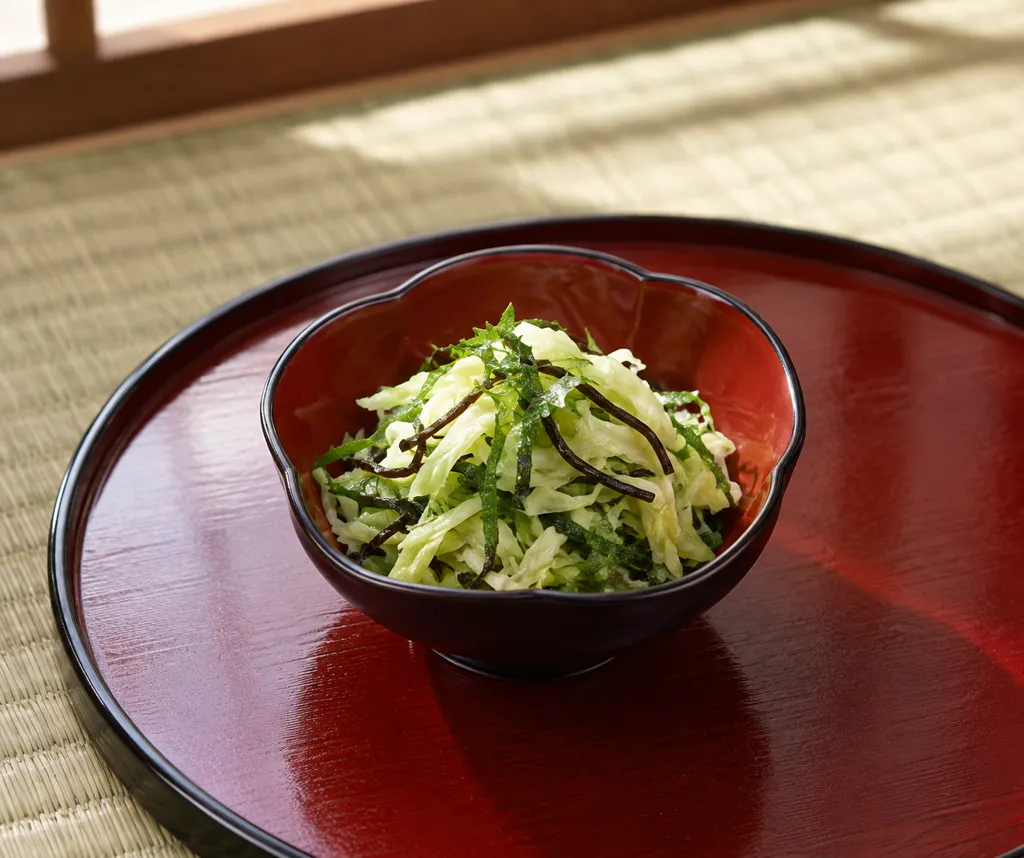 キャベツと大葉の塩昆布和えの完成イメージ