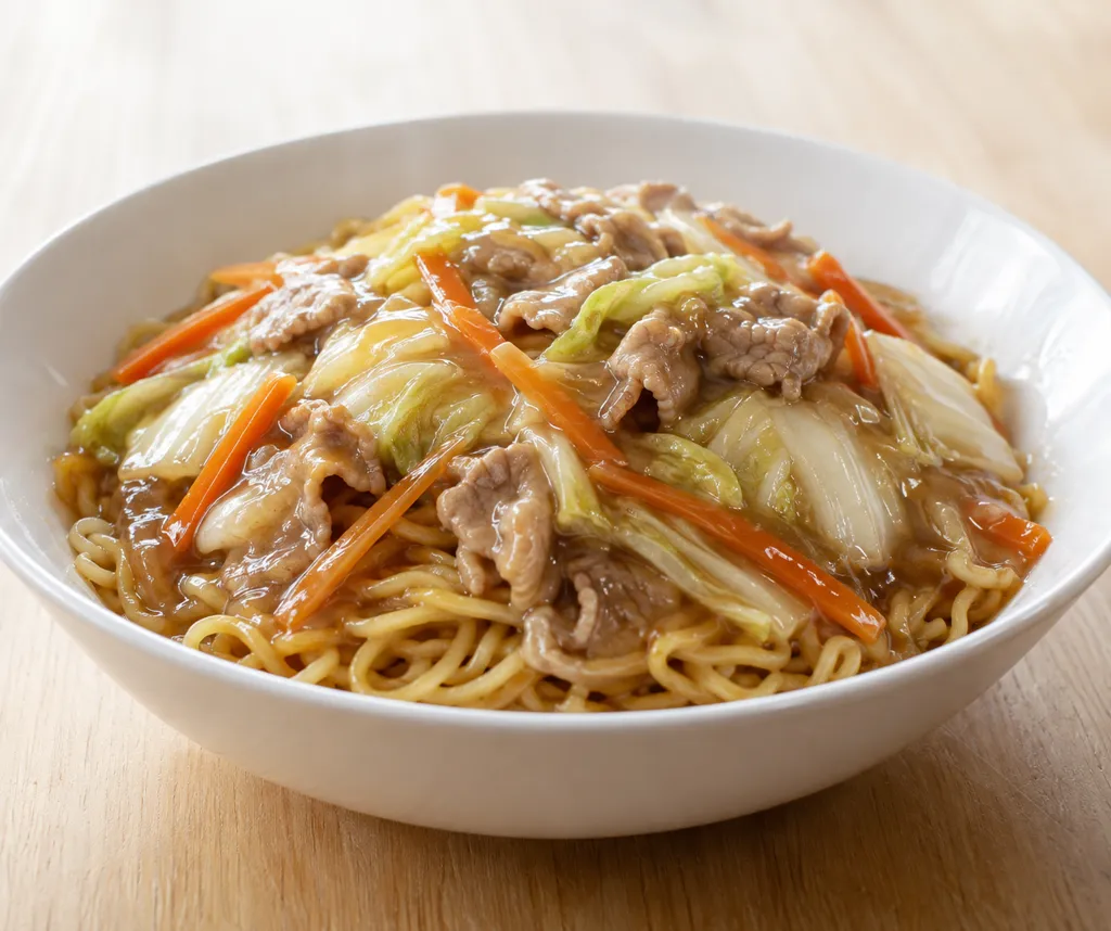 豚こま肉と白菜の中華あんかけ麺の完成イメージ