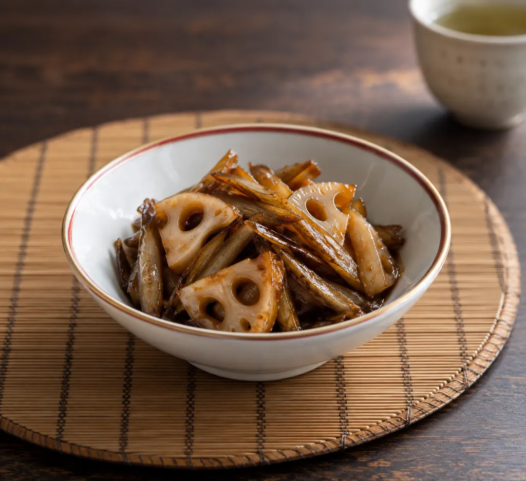 れんこんとごぼうの黒酢炒めの完成イメージ