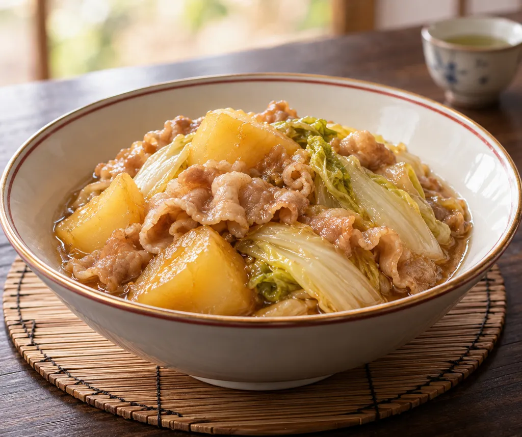 豚バラ肉と白菜の中華肉じゃがの完成イメージ