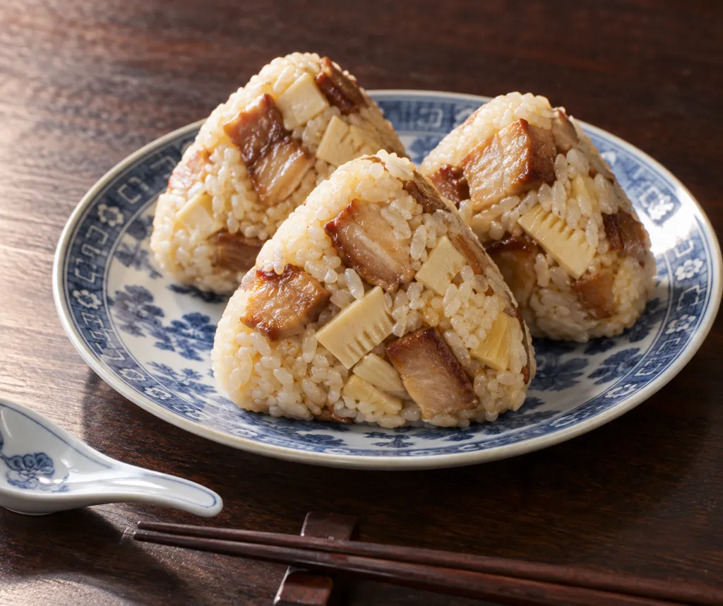チャーシューとたけのこの中華おにぎりの完成イメージ