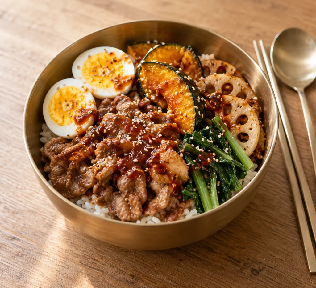 豚肩ロースとかぼちゃのビビンバの完成イメージ