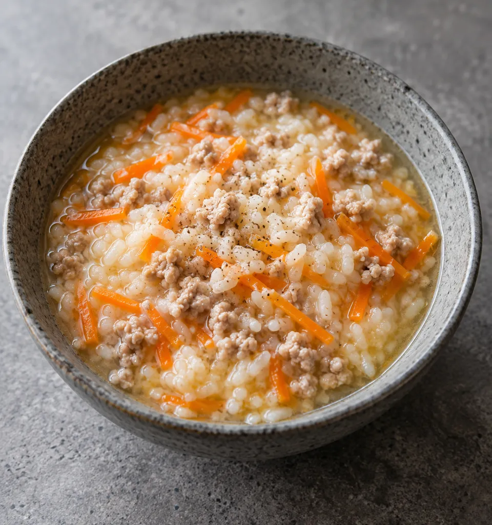 豚ひき肉とにんじんのタイ風おかゆの完成イメージ