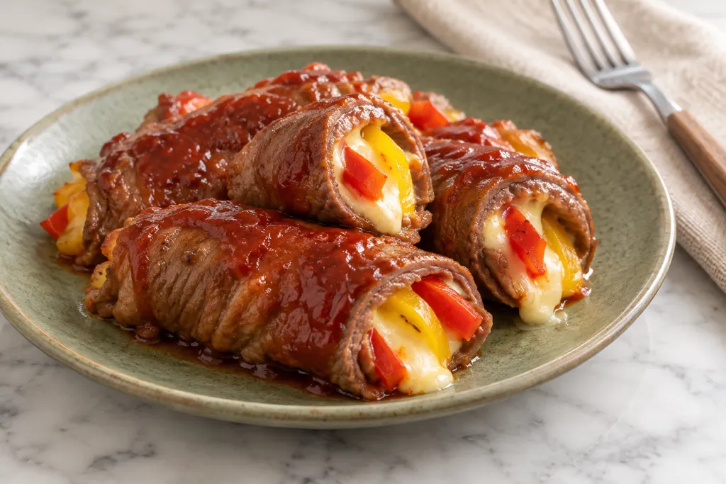 牛肉とパプリカのチーズ巻き焼きの完成イメージ
