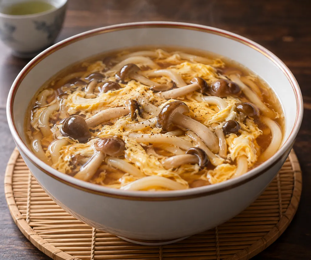 しめじと卵の黒酢酸辣湯うどんの完成イメージ