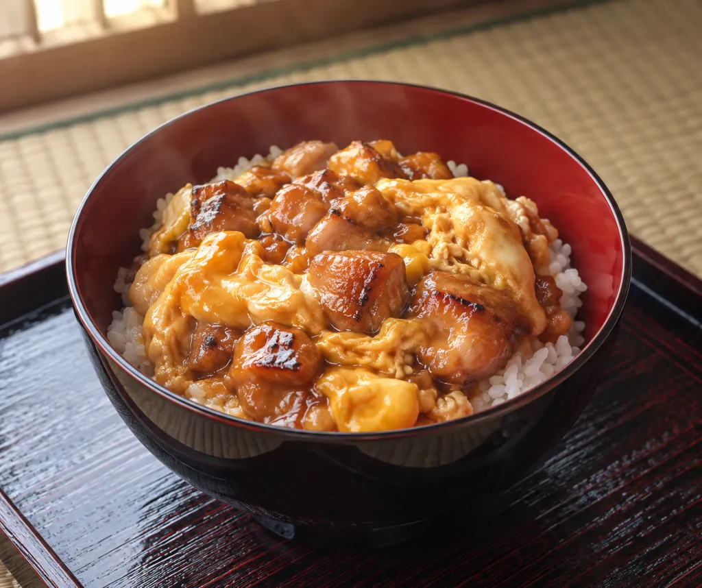 焼き鳥と卵の甘辛丼の完成イメージ