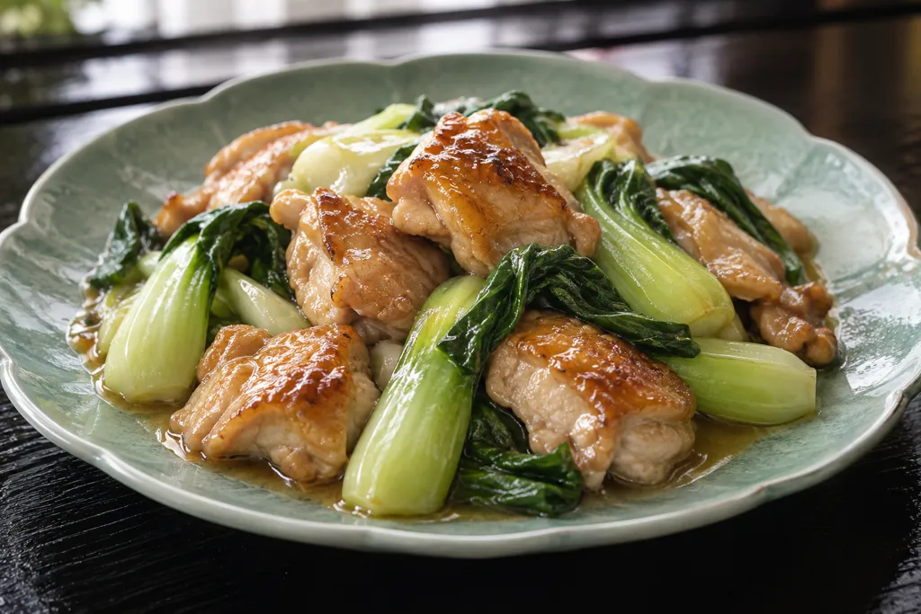 鶏もも肉とチンゲン菜のレモン醤油炒めの完成イメージ