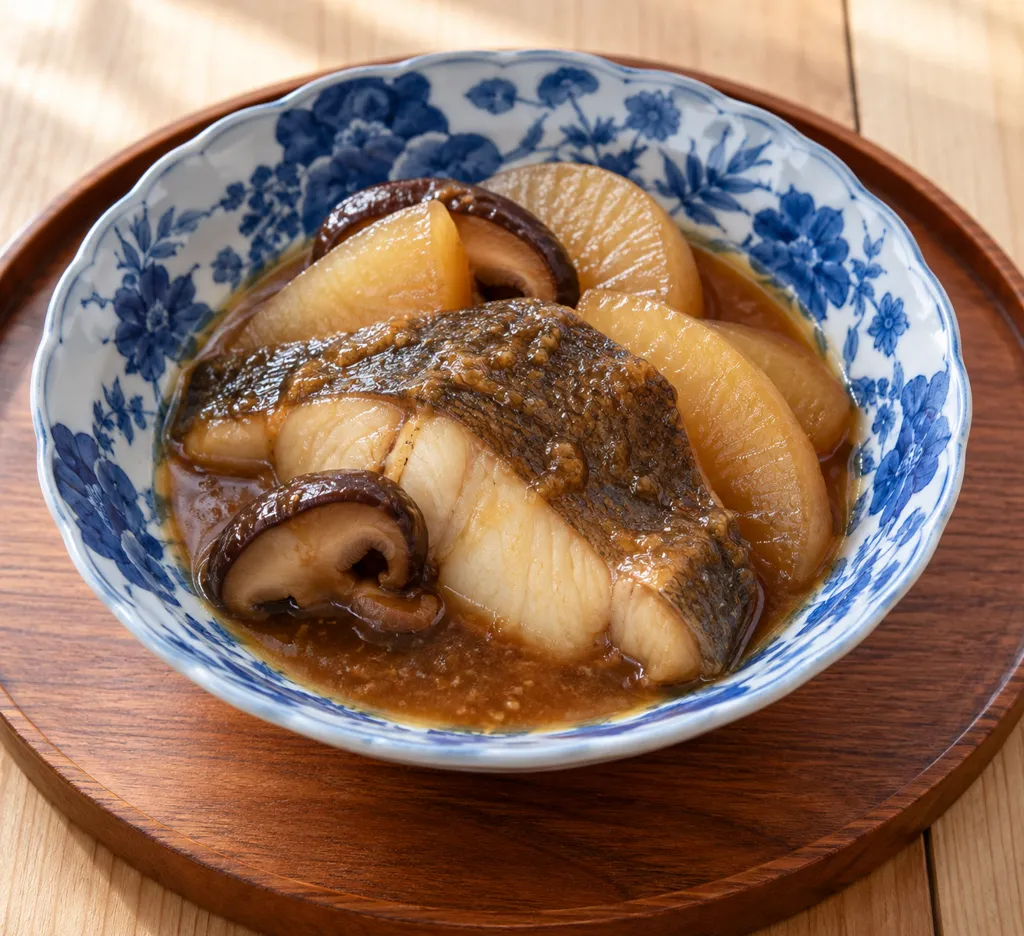 かれいと大根のしいたけ味噌煮の完成イメージ