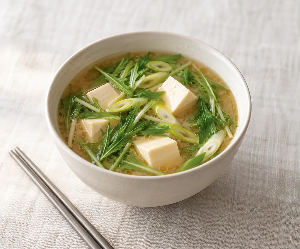 豆腐と水菜の韓国風味噌汁の完成イメージ