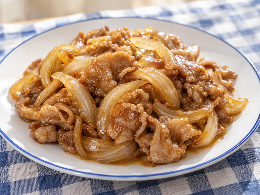 豚こま肉と玉ねぎの甘味噌焼きの完成イメージ