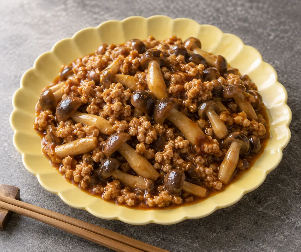 鶏ひき肉としめじの麻婆炒めの完成イメージ