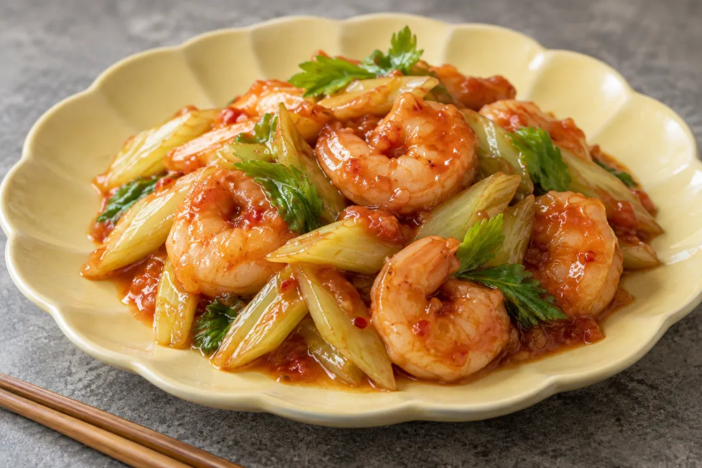 えびとセロリのチリソース炒めの完成イメージ