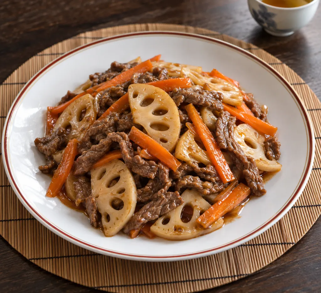 牛もも肉とれんこんの甘辛炒めの完成イメージ