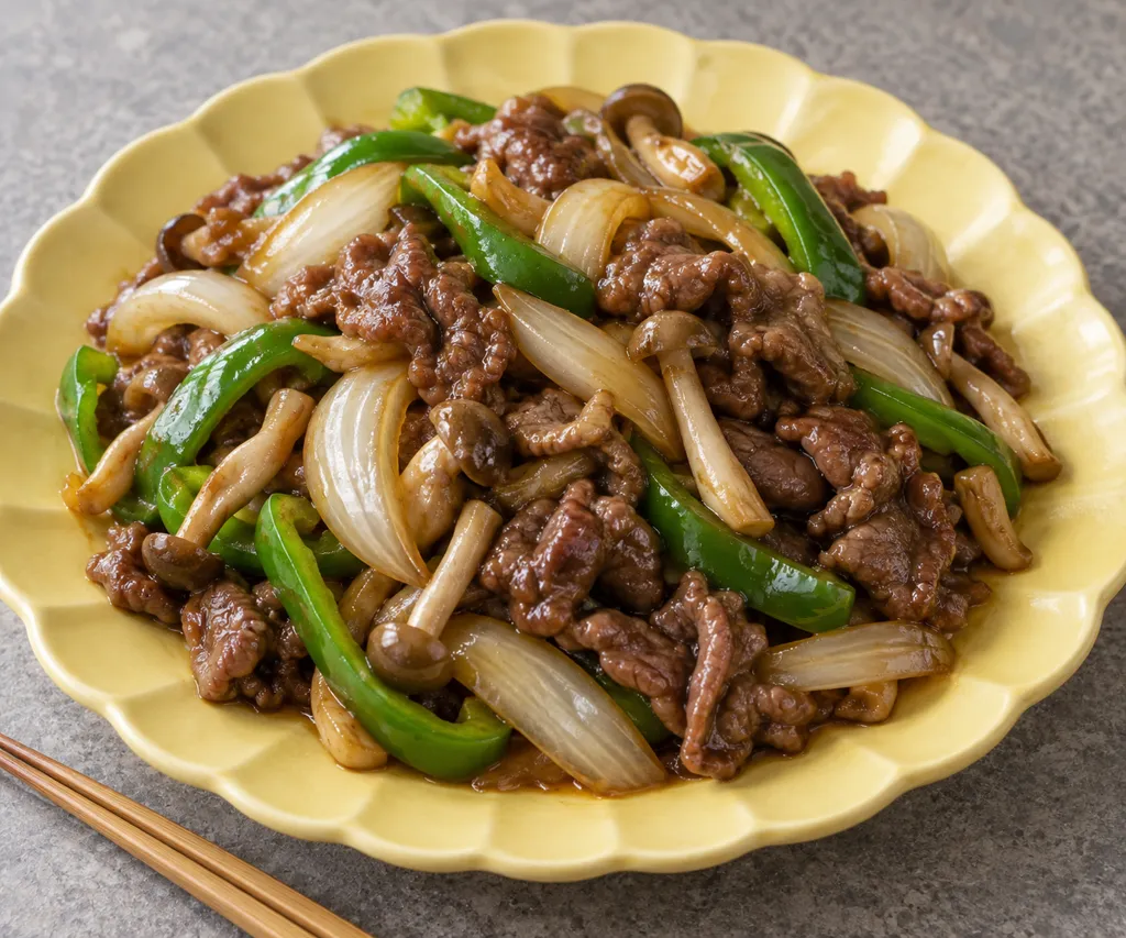 牛こま肉とピーマンの炒め物の完成イメージ