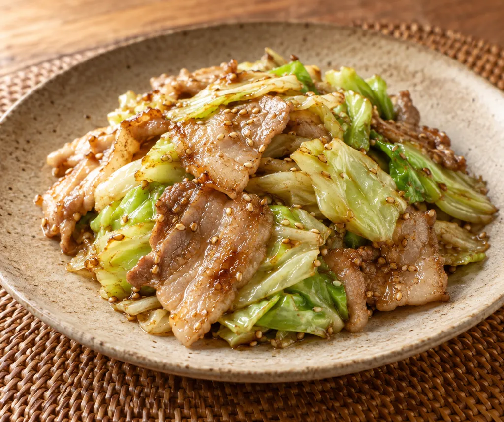 時短豚バラ肉とキャベツのごま炒めの完成イメージ