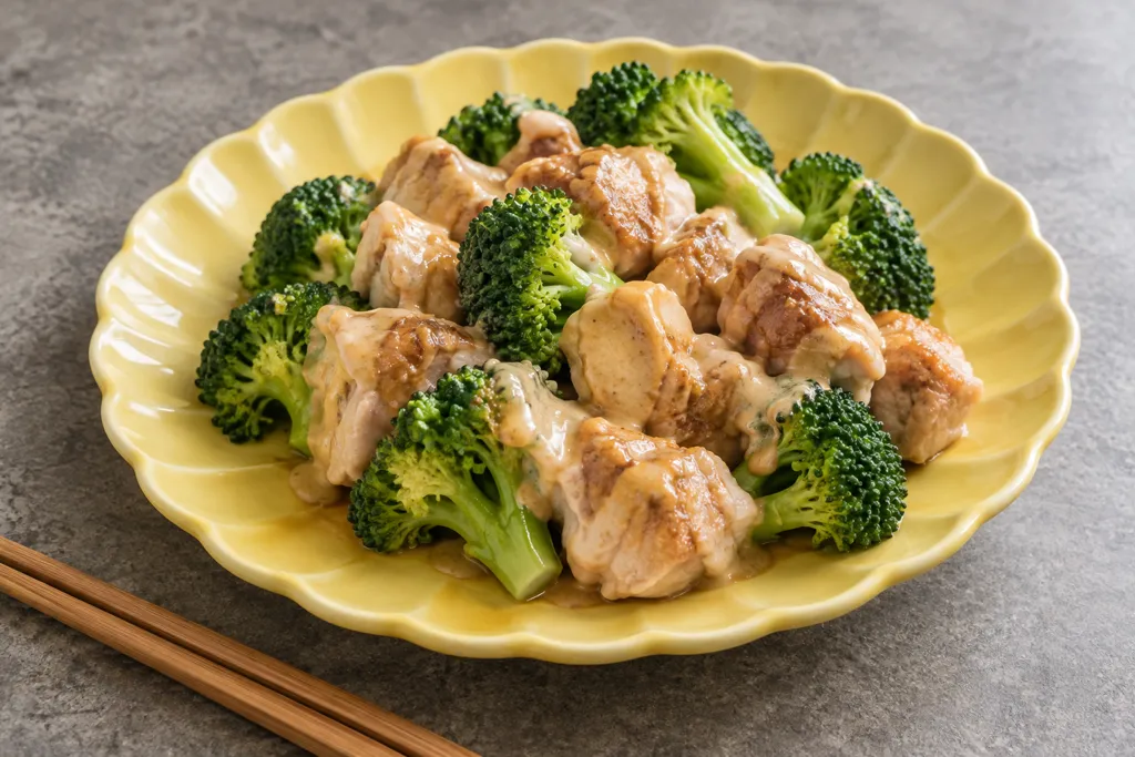 鶏もも肉とブロッコリーの中華蒸し鶏の完成イメージ