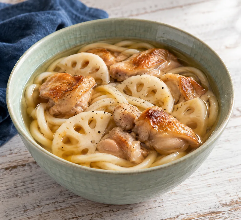 鶏もも肉とれんこんのかけうどんの完成イメージ