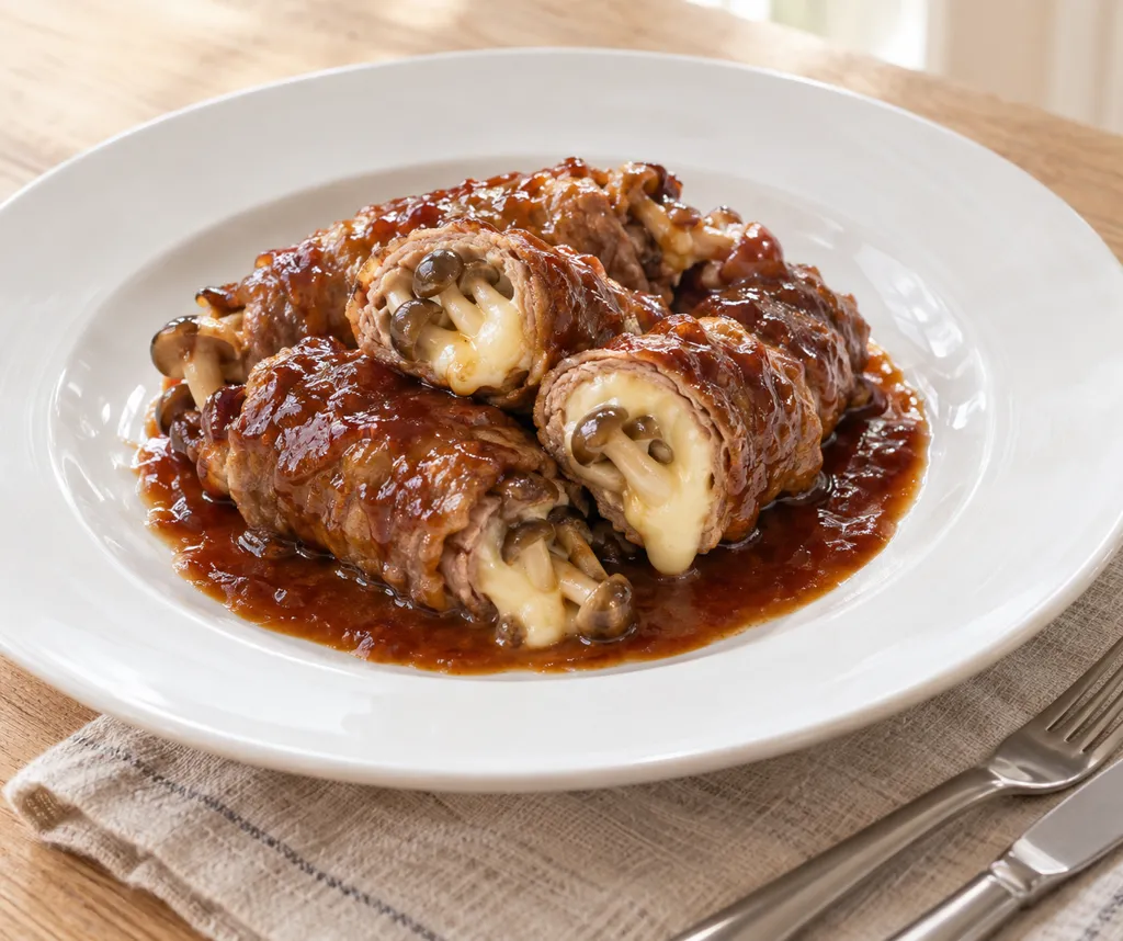 牛肉としめじのチーズ巻き焼きの完成イメージ