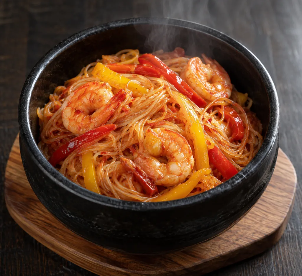 えびとパプリカのビーフンビビン麺の完成イメージ
