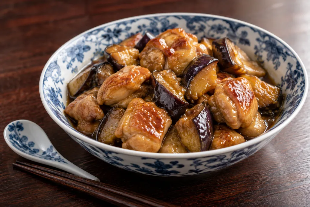 鶏もも肉となすの甘酢あんの完成イメージ