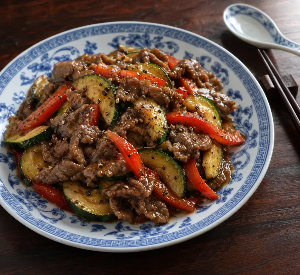 牛肉とズッキーニの黒こしょう炒めの完成イメージ