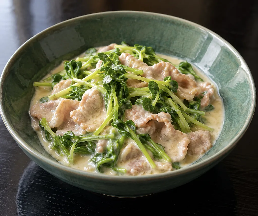 豚ロースと豆苗の中華ミルク煮の完成イメージ