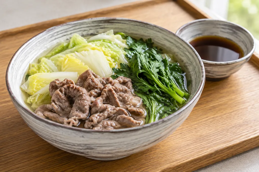 時短牛薄切り肉と白菜の春菊しゃぶしゃぶの完成イメージ