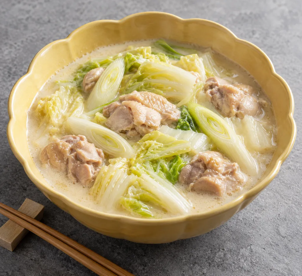 鶏もも肉と白菜の中華豆乳風鍋の完成イメージ