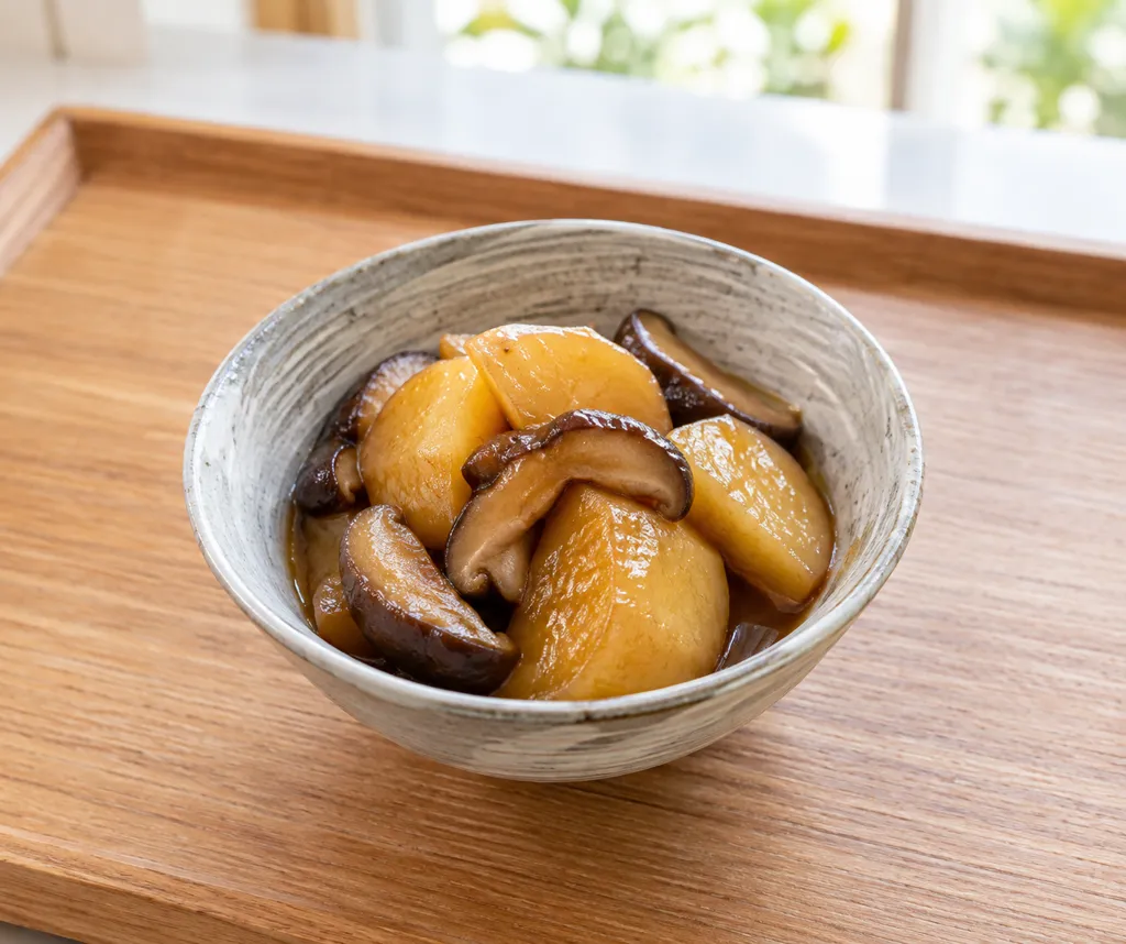 じゃがいもとしいたけの甘辛煮の完成イメージ