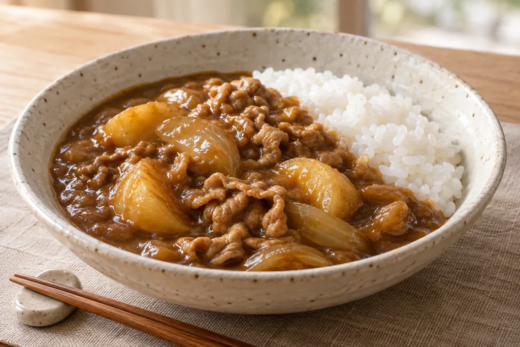 豚こま肉とじゃがいもの和風カレーの完成イメージ