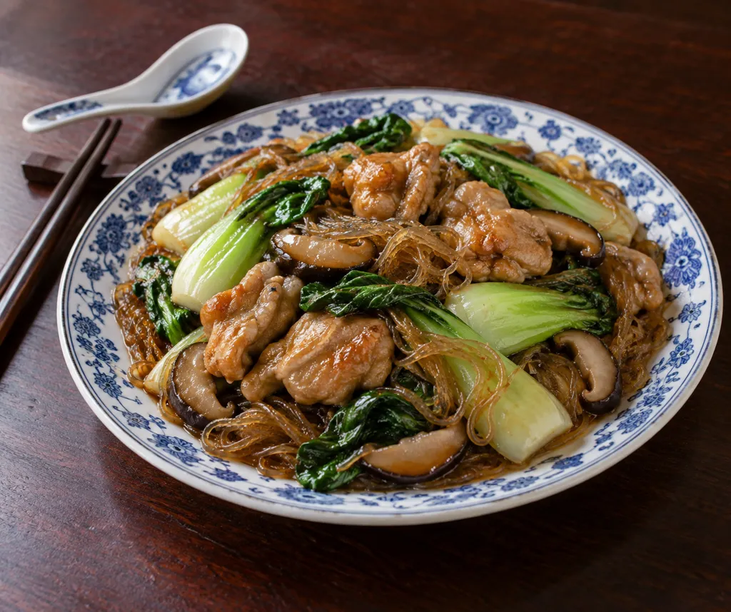 鶏もも肉とチンゲン菜の春巻き風炒めの完成イメージ