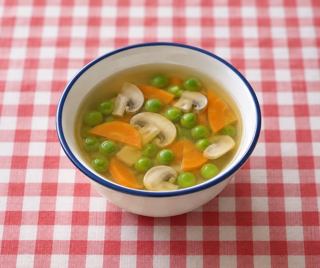 グリーンピースとにんじんのスープの完成イメージ