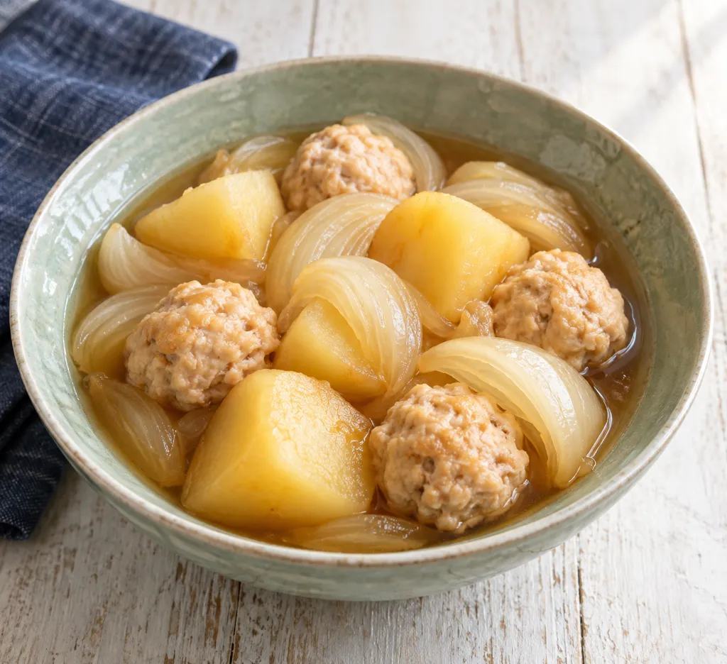 鶏団子と玉ねぎの肉じゃがの完成イメージ