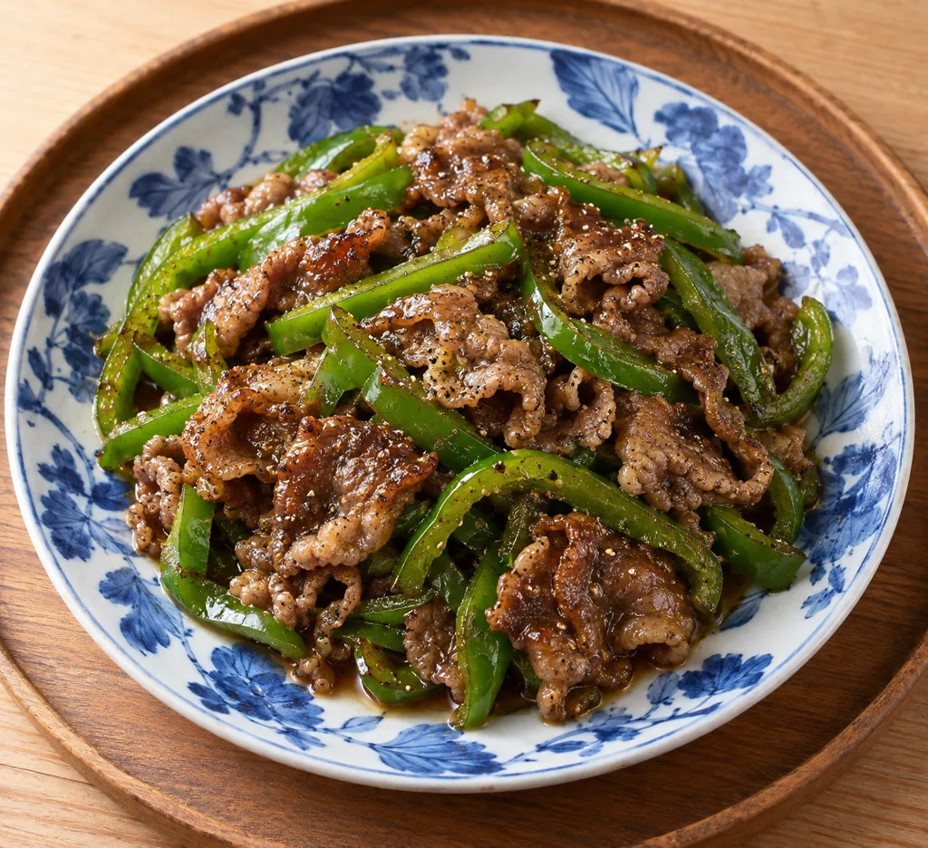 牛薄切り肉とピーマンのバター醤油焼きの完成イメージ