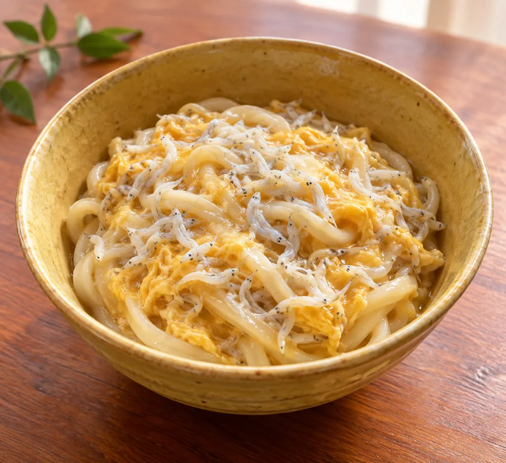しらすと卵のレンジうどんの完成イメージ