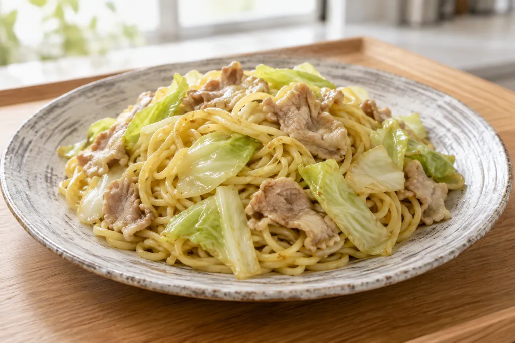 豚こま肉とキャベツの塩焼きそばの完成イメージ
