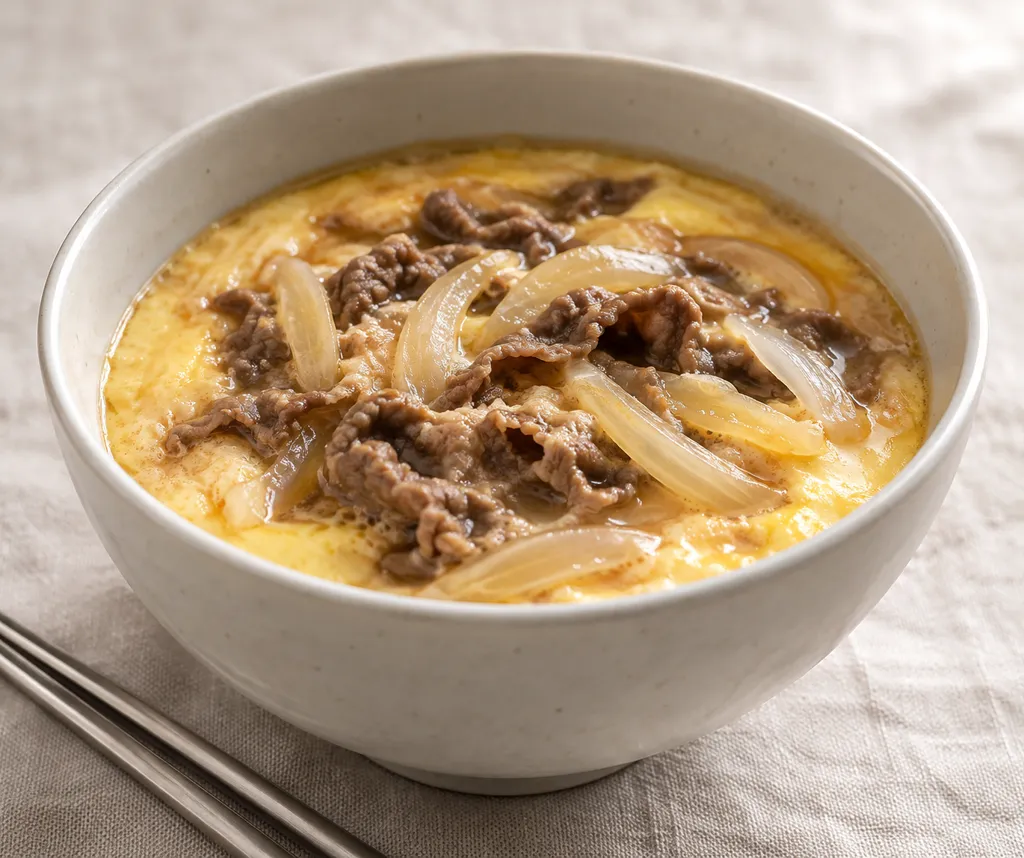 牛こま肉と玉ねぎの韓国茶碗蒸しの完成イメージ