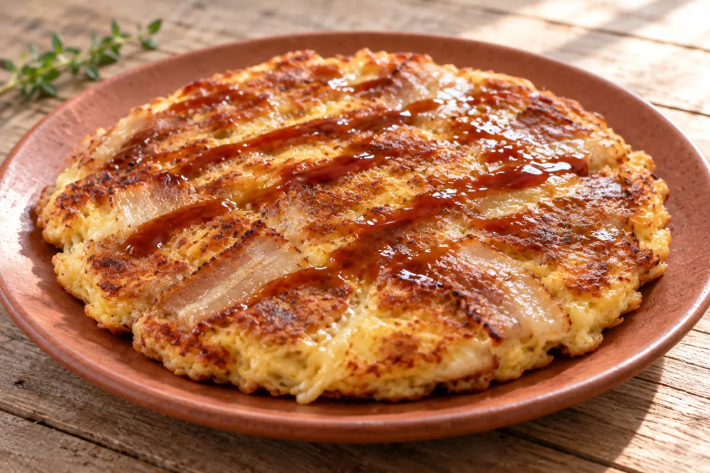 豚バラ肉と卵の洋風おかずパンケーキの完成イメージ