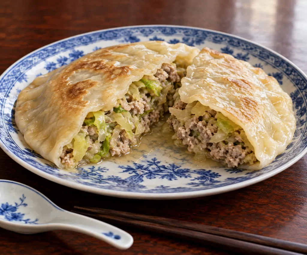レンジ豚ひき肉とキャベツの大判蒸し餃子風の完成イメージ