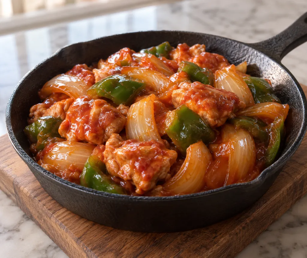 鶏もも肉と玉ねぎのケチャップ煮の完成イメージ
