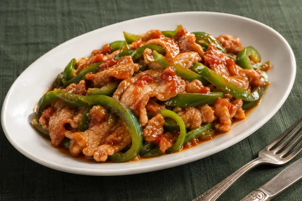 豚こま肉とピーマンの洋風甘辛炒めの完成イメージ