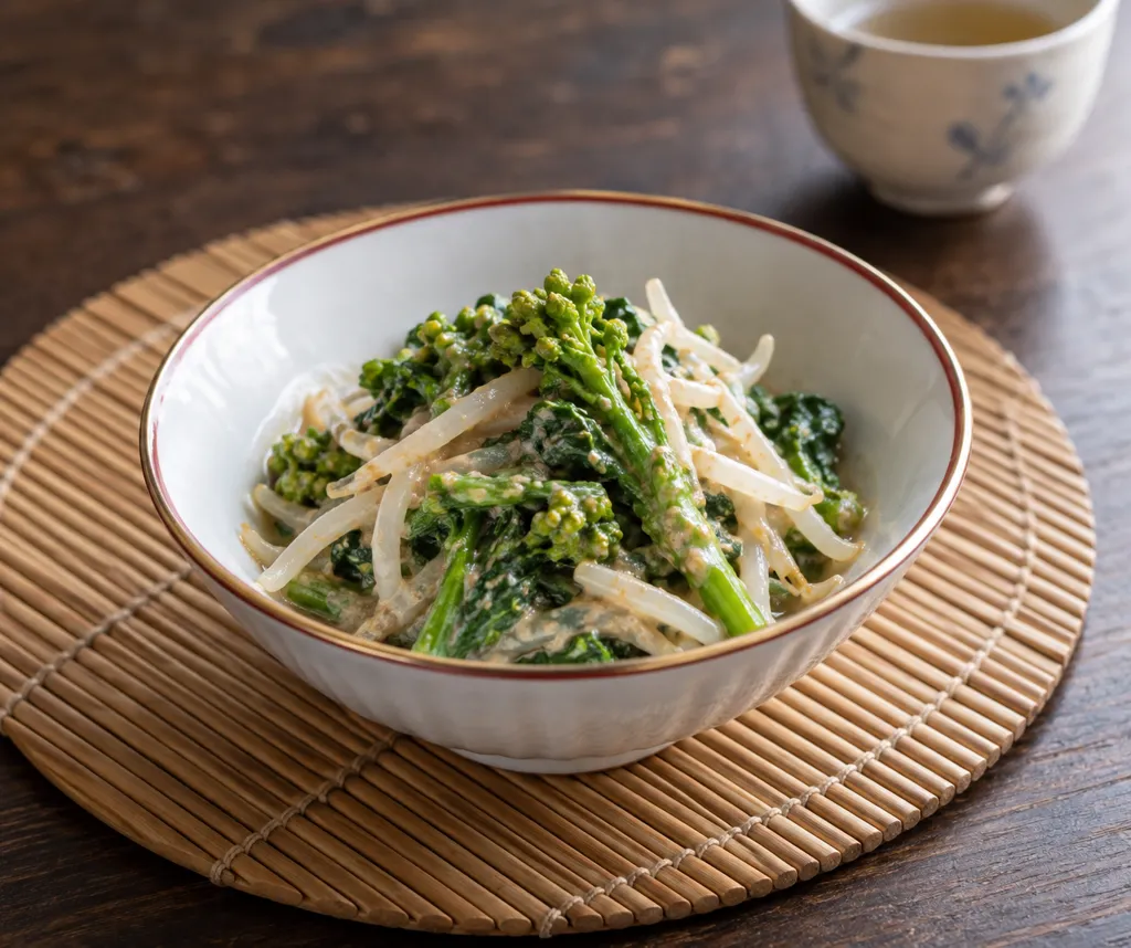 菜の花ともやしの中華ごま味噌和えの完成イメージ