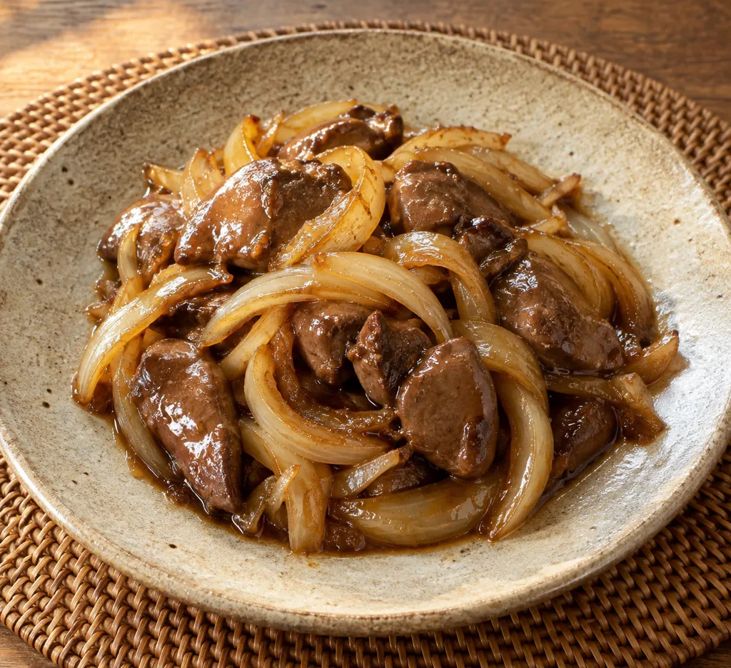 鶏レバーと玉ねぎの生姜焼きの完成イメージ