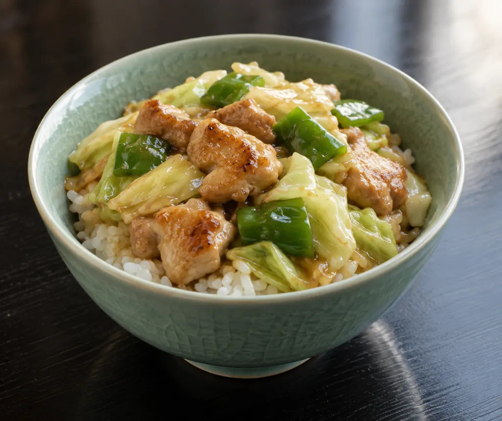 鶏もも肉とキャベツの中華丼の完成イメージ
