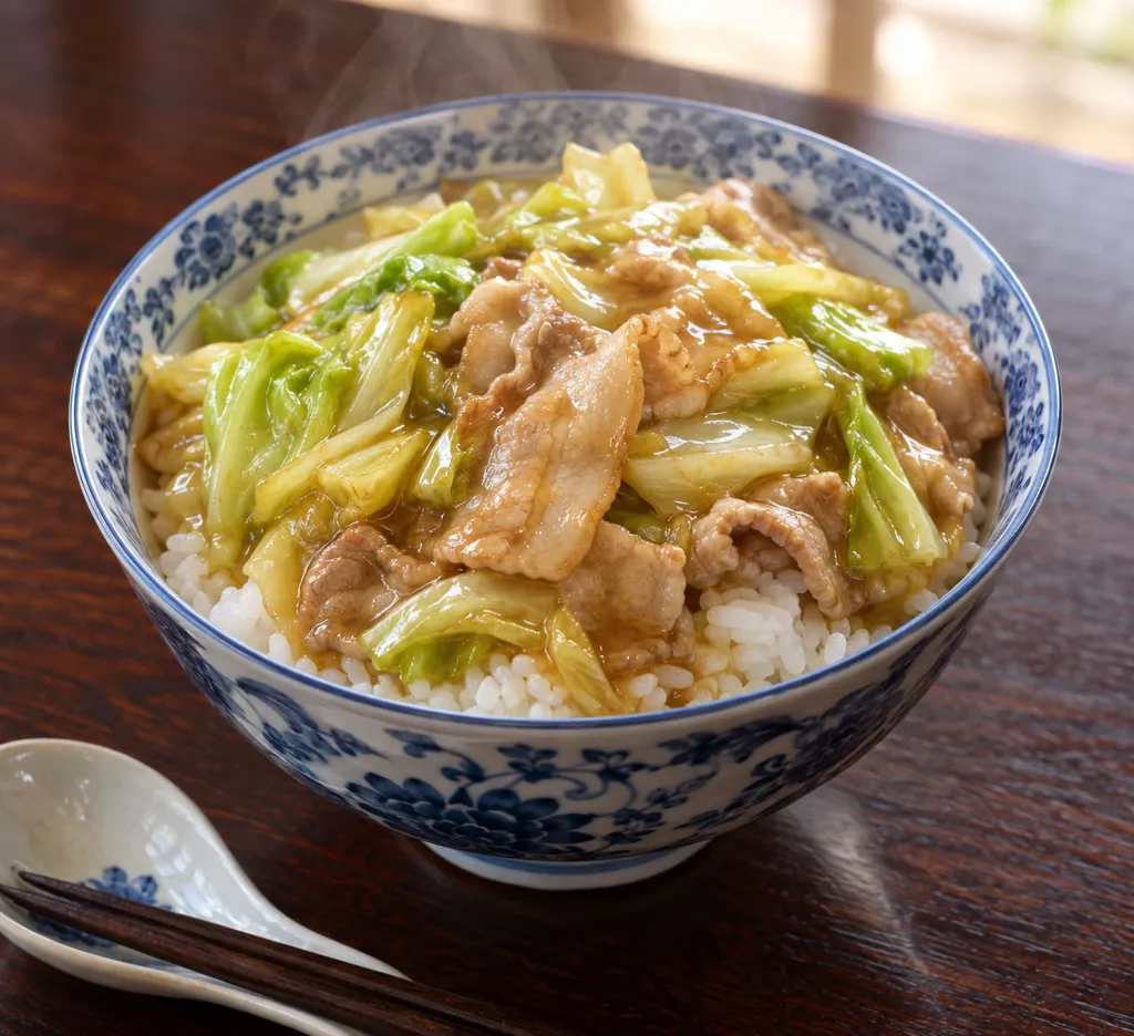 時短豚バラ肉とキャベツの中華あんかけごはんの完成イメージ