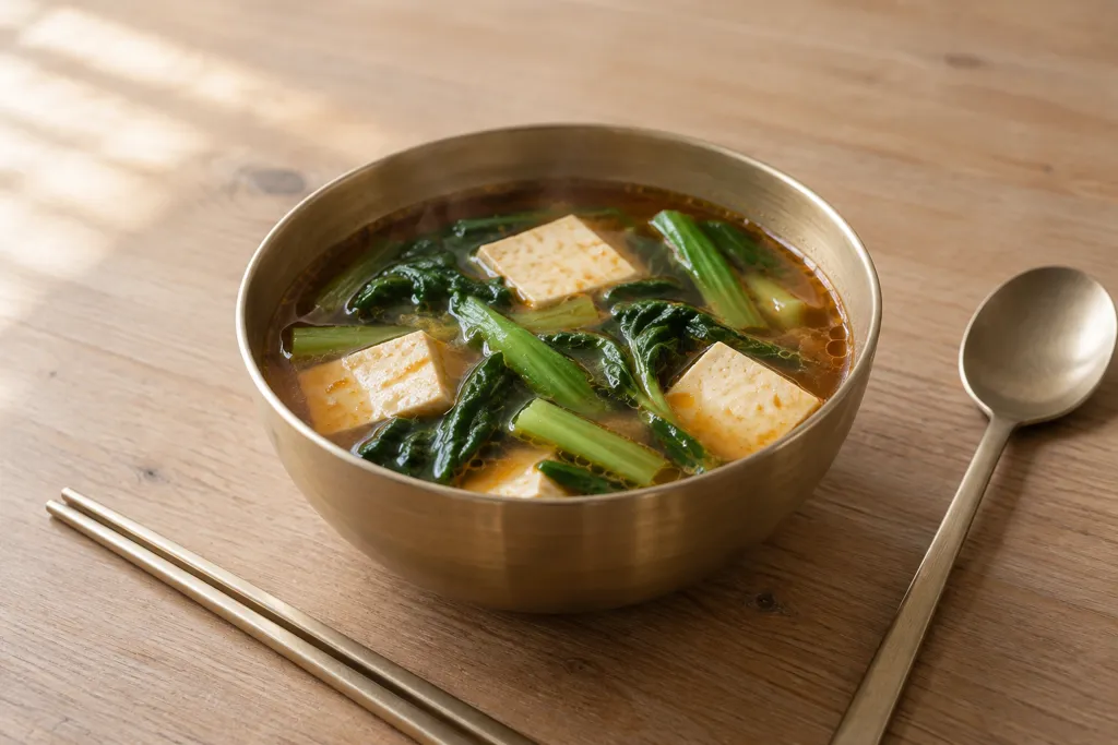 豆腐と小松菜の韓国風味噌スープの完成イメージ